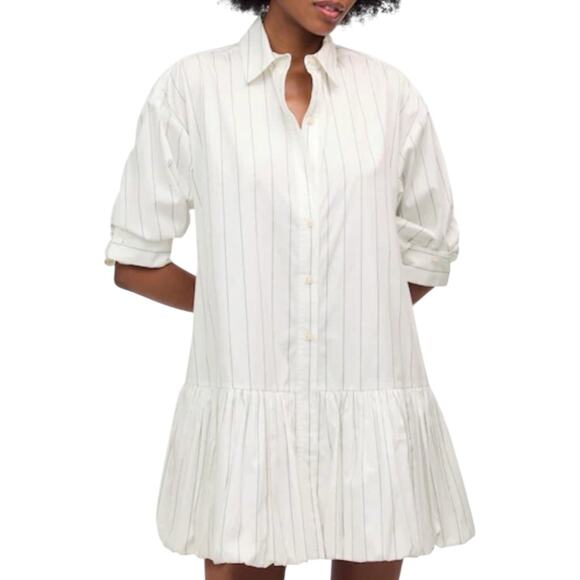 NWT Madewell Bubble Hem Mini Button Front Shirtdress Pinstripe Poplin Size XXS - Picture 1 of 11